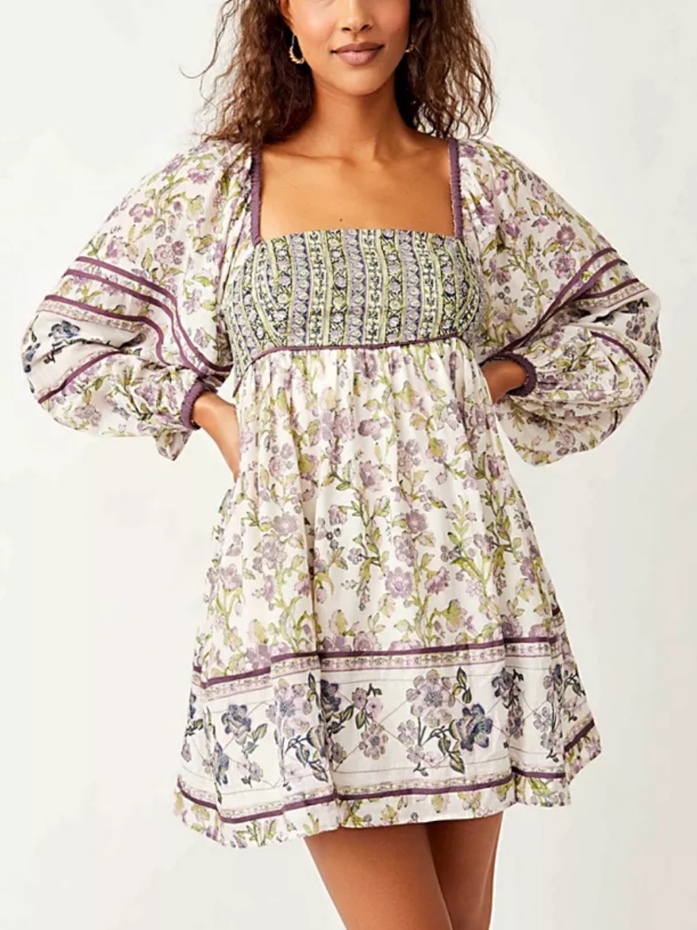 Free People Floral Square-Neck Mini Dress
